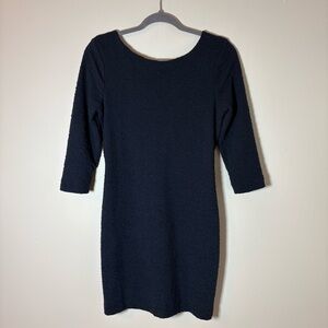 A/X Armani Exchange Dress S/P Navy Texture 3/4 Sleeve Scoop Back Zip Pencil